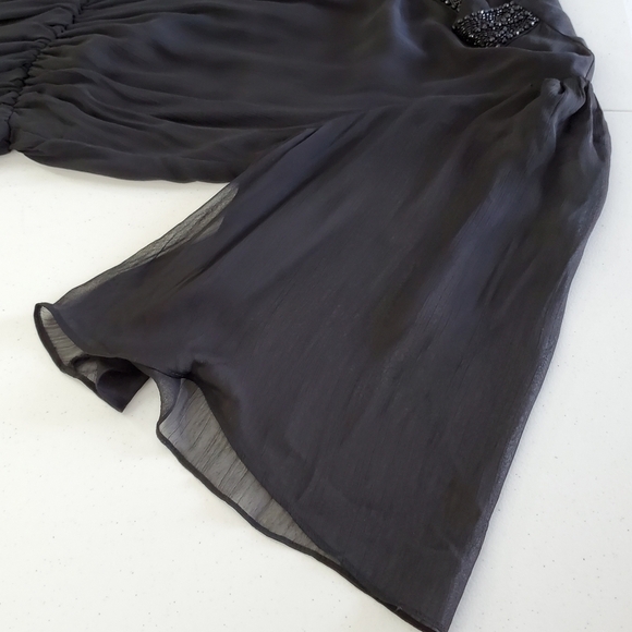 Badgley Mischka Beaded Sheer Top Size L American Glamour Flowy Tunic Dark Fairy - Picture 8 of 14
